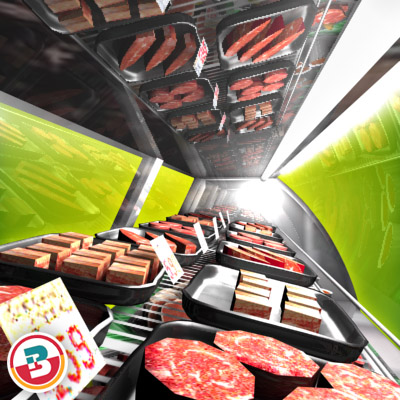 3D Model of Typical grocery store retail meat counter. - 3D Render 8